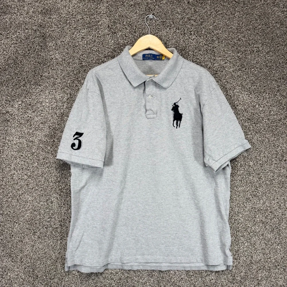 Polo Ralph Lauren Shirt Mens 2XLT Heather Gray Cotton Big Pony #3 Preppy Casual